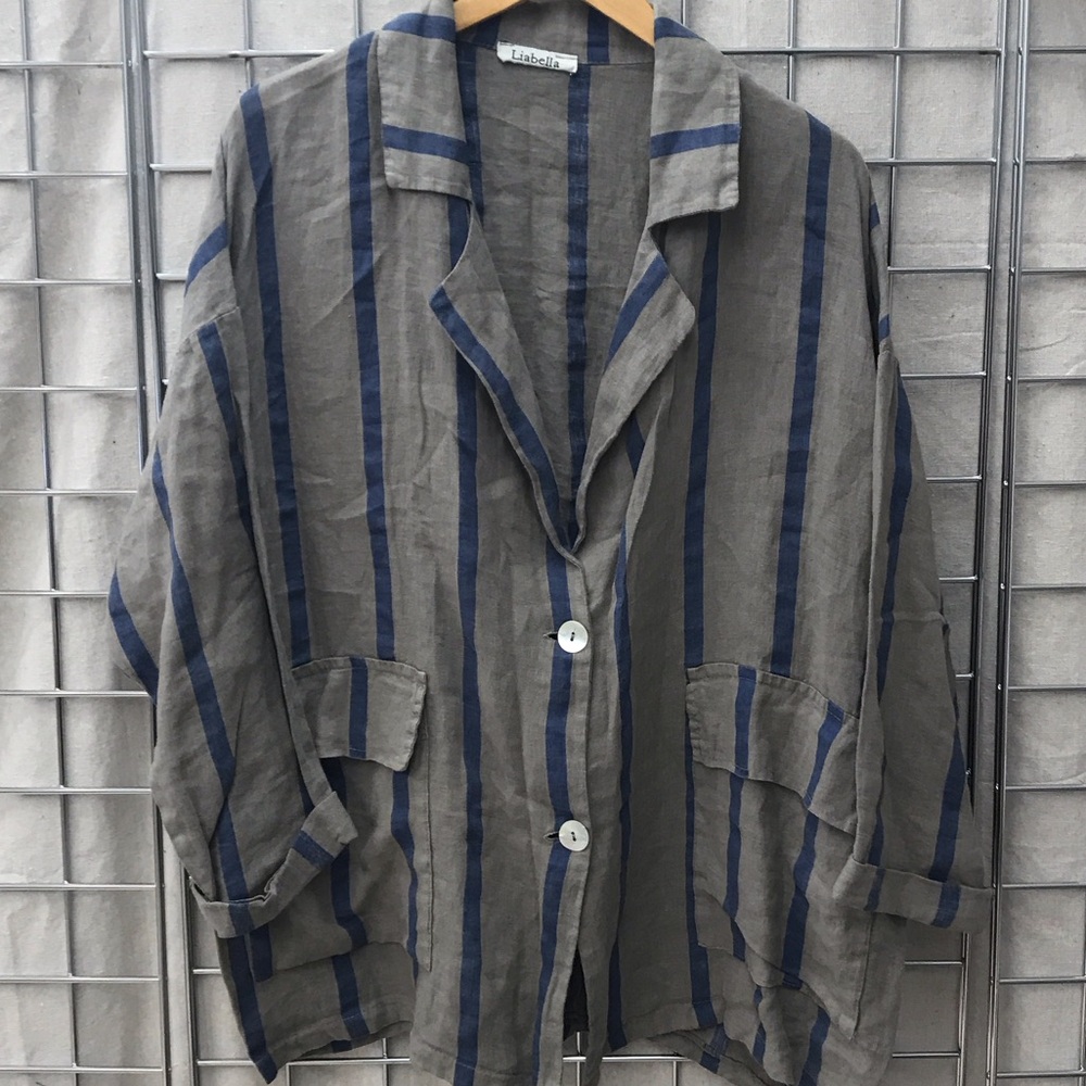 Abella Striped Blazer Jacket in Olive and Navy